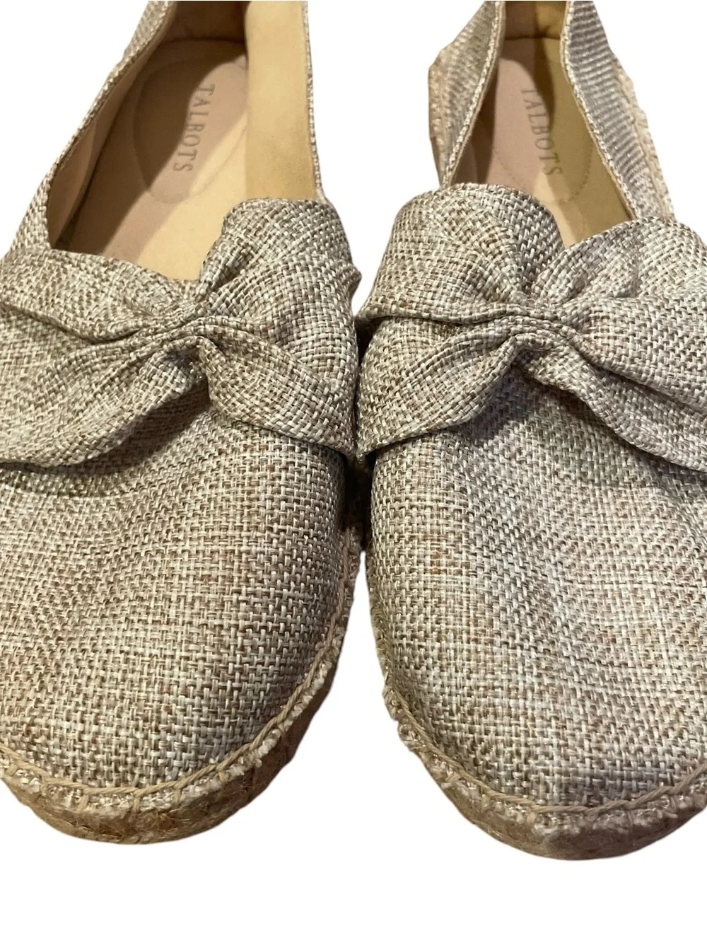 Talbots Izzy Knot Linen Espadrille Flats Beige Women’s Size 11M Slip On Shoes